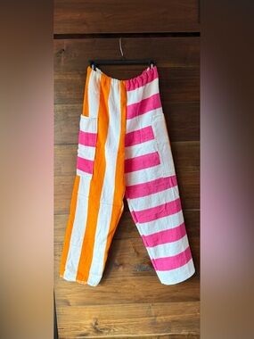 Towel pants pink and orange stripes